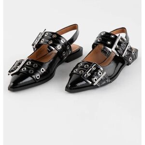 Steve Madden Black Patent Leather Flats with Buckle Detail